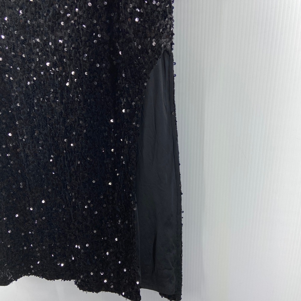 Madden NYC Black Sequin Velour Maxi Skirt Side Slit Womens Large - Picture 5 of 10